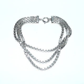 3-reihiges Einzelstück, Vintage-Armband, 4-Kant Venezianer-Muster, Gliederarmband aus 835 Silber, 19 cm lang, Federring, um 1960 - Goldschmiede Danilo