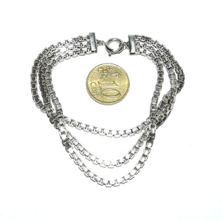 3-reihiges Einzelstück, Vintage-Armband, 4-Kant Venezianer-Muster, Gliederarmband aus 835 Silber, 19 cm lang, Federring, um 1960 - Goldschmiede Danilo