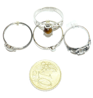 Einzelstücke, 4-er Set zarte Ringe, Kinderringe aus Silber, 1 Tigerauge-Cabochon verstellbar Ringweite um 54 + drei Ringe mit Perlmutt, Ringweite 46, 55,5 + 53,5 -	Nur erhältlich bei www.danilogold-shop.de
