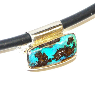 Handarbeit Unikat-Anhänger mit australischem Boulder-Opal, leuchtend türkisgrün in Matrix / Muttergestein, quer mit Scharnierrohr zum Durchfädeln, 925 Silber + 750 Gelbgold-Fassung, ca. 16 mm breit  - Handgefertigtes Unikat! Nur im Danilo Gold Online Shop aus Hameln!