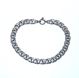 Schmales Einzelstück, Vintage Garibaldi-Armband, Glieder-Armband aus massivem 835 Silber + in den Tiefen geschwärzt, 20 cm lang, Federringverschluß, um 1950 -	Einzelstücke nur erhältlich bei www.danilogold-shop.de