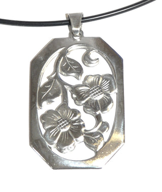 Vintage-Einzelstück, Handarbeit, Anhänger aus 900 Silber, in einem Achteck-Rahmen ausgesägte Blumen, ca. 54 mm x 30,5 mm, Art Deco um 1930 - Einzelstücke nur im Shop bei Danilogold der Goldschmiede Danilo!