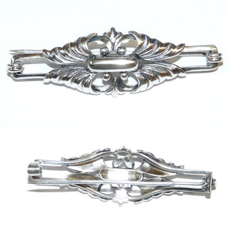 Alte handgefertigte Art Deco Silberbrosche in Stabform mit floralem Muster, Akanthusblätter aus 835 Silber, Länge ca. 54 mm - Vintage-Schmuck nur im Onlineshop von danilogold!