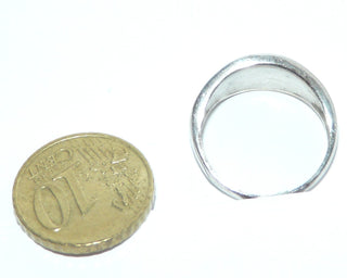 Einzelstück, Bandring aus 925 Silber, weißes + türkis-blaues Perlmutt in geometrischer Anordnung um ein silbernes Kreuz herum glatt in die Ringschiene eingelassen, Ringweite 55,5 -	Nur erhältlich bei www.danilogold-shop.de