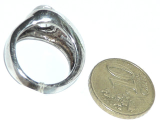 Einzelstück, knubbeliger Bergkristall-Ring "Klarheit" runder Bergkristall-Cabochon mit goldenen Rutil-Nadel-Einschlüssen, poliert, massiv, Ringweite 52 -	Nur erhältlich bei www.danilogold-shop.de