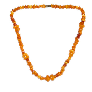 Einzelstück, Bernstein-Kette aus kleinen polierte, Nuggets + in der unteren Hälfte 5 x 2 größere Nuggets, helles gelb-orange, ungeknotet, Dreh-Verschluß aus Gold-Doublé, Gesamtlänge 44 cm -	Nur erhältlich bei www.danilogold-shop.de