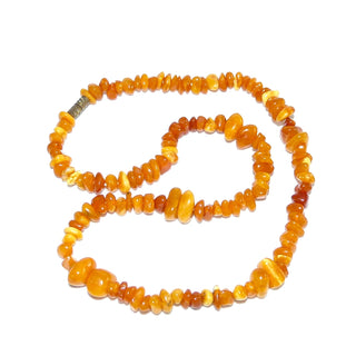 Einzelstück, Bernstein-Kette aus kleinen polierte, Nuggets + in der unteren Hälfte 5 x 2 größere Nuggets, helles gelb-orange, ungeknotet, Dreh-Verschluß aus Gold-Doublé, Gesamtlänge 44 cm -	Nur erhältlich bei www.danilogold-shop.de