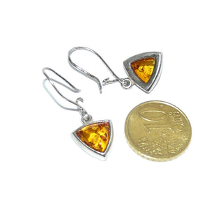 Einzelstücke, Bernsteinohrhänger aus 925 Silber mit transparenten Triangel-Honigbernsteinen mit schönen Linseneinschlüssen & Silberspiegel - Goldschmiede Danilo