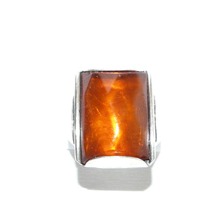 handgefertigtes Einzelstück, Bernsteinring aus 800 Silber, transparent, warmes Cognac, Bernstein rechteckig gewölbt 20x15mm, oben Rautenfacetten, Ringweite 58,5, Art Deco um 1925 - Goldschmiede Danilo