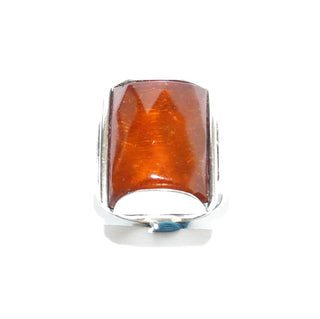handgefertigtes Einzelstück, Bernsteinring aus 800 Silber, transparent, warmes Cognac, Bernstein rechteckig gewölbt 20x15mm, oben Rautenfacetten, Ringweite 58,5, Art Deco um 1925 - Goldschmiede Danilo