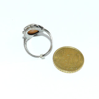 Einzelstück, Bernsteinring aus 835 Silber in den Tiefen geschwärzt, langovaler opaker Butterscotch-Bernstein 19x8mm, Ringweite 50,5, Jakob Bengel / Idar Oberstein Art Deco um 1930 - Goldschmiede Danilo