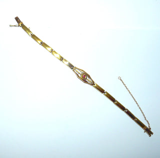 Antikes Einzelstück, Biedermeier-Vintage-Armband aus roséfarbenem Golddoublé, typische rote Rubin-Replik, Länge 19,5 cm, Kastenschloß, Sicherheitskette, um 1850 -	Vintage-Schmuck nur im Onlineshop von danilogold!