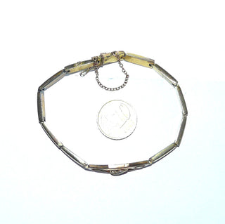 Antikes Einzelstück, Biedermeier-Vintage-Armband aus roséfarbenem Golddoublé, typische rote Rubin-Replik, Länge 19,5 cm, Kastenschloß, Sicherheitskette, um 1850 -	Vintage-Schmuck nur im Onlineshop von danilogold!