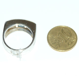 blaues Einzelstück, Herren-Banding mit 3 Zirkonia in Reihe im Farbverlauf aus massiv 925 Silber, poliert, 3 quadratische, funkelnd facettierte Kristalle als Aquamarin- bzw. Blautopas- und Saphir-Repliken, Ringweite 54,5 - Goldschmiede Danilo
