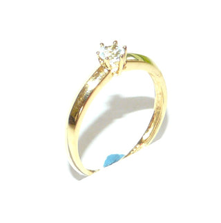 Einzelstück, Blautopasring, Solitärring, auch als Verlobungsring aus 585 Gold mit einem runden, funkelnd facettierten, hellblauen Edeltopas in 6 Krappen gehalten, dreieckige Ringschiene, poliert, Ringweite 55,5 - Goldschmiede Danilo