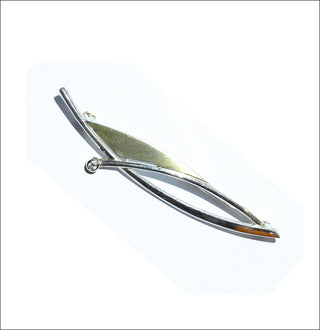 Einzelstück, Stabnadel, Brosche "Segelmast" aus 925 Silber, teilweise vergoldet mit einem Zirkonia am Ende des Stabes, Länge ca. 61,5 mm, um 1980-1990 -	Vintage-Schmuck nur im Onlineshop von danilogold!