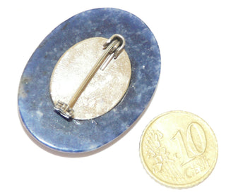 Einzelstück, Brosche "Mondnacht", großer ovaler, kräftig blauer Sodalith-Cabochon mit schöner, dezenter Maserung, Broschierung aus Weißmetall -	Unikate und Pretiosen nur erhältlich im Onlineshop der Goldschmiede Danilo!