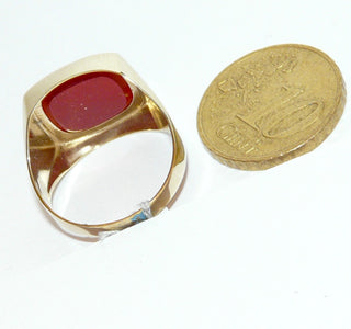 Einzelstück, Carneol-Ring, klassischer Herrenring, Siegelring aus 333 Gelbgold, poliert, mit einer antikovalen Carneol-Platte im für den Stein typischen Rot, wobei der Ringkopf abgerundet rechteckig ist, Ringweite 57 -	Nur erhältlich im Onlineshop von Juwelier & Goldschmiede Danilo!