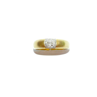 Einzelstück, Diamantring, Antragsring, Vorsteckring, Verlobungsring aus 585 Gold mit 12 Diamanten von zusammen 0,12 Karat, im Pavé eingefaßt + rhodiniert, halbrunder Querschnitt, Ringweite 59, seidenmatt, Seitenflächen poliert - Goldschmiede Danilo