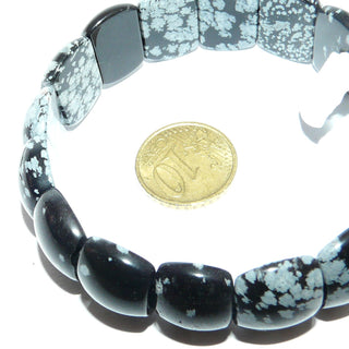 breites Einzelstück, Edelsteinarmband, Schneeflockenobsidian, schwarzer Obsidian mit grauen Einschlüssen, ca. 13x18mm, Gummizug, Innenumfang18,5cm - Goldschmiede Danilo