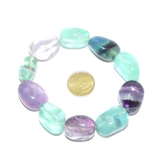 Einzelstück, Edelsteinarmband aus großen Nuggets des pastelligen Fluorits in hellgrün & lila, auf Gummizug aufgefädelt, Innenumfang ca. 18cm - Goldschmiede Danilo