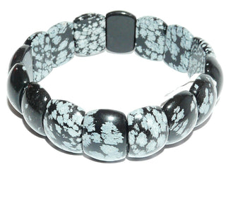 breites Einzelstück, Edelsteinarmband, Schneeflockenobsidian, schwarzer Obsidian mit grauen Einschlüssen, ca. 13x18mm, Gummizug, Innenumfang18,5cm - Goldschmiede Danilo