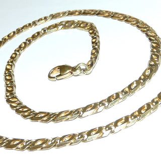 Einzelstück, flaches Silbercollier, gewalztes Doppelpanzer-Muster, Halskette, 925 Silber vergoldet, 50 cm, 4,6 mm breit, Karabiner, auch als Herrenkette, um 1980 - Goldschmiede Danilo