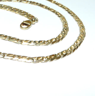 Einzelstück, flaches Silbercollier, gewalztes Doppelpanzer-Muster, Halskette, 925 Silber vergoldet, 50 cm, 4,6 mm breit, Karabiner, auch als Herrenkette, um 1980 - Goldschmiede Danilo