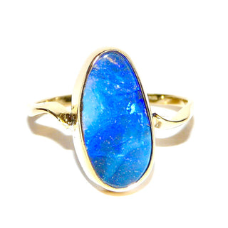 Handgefertigter Unikat-Ring mit australischer, intensiv leuchtend blauer Opal-Doublette, Farbe lightning ridge, sicher gefaßt in 585 Gelbgold die Ringschiene + 750 Gelbgold die Zargenfassung, Ringweite 64 - Handgefertigtes Unikat! Nur im Danilo Gold Online Shop