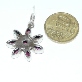 Einzelstück, Granat-Anhänger "Granat-Blume" aus 925 Silber mit 7 Granaten im Navette-Schliff + 1 Granat im Brillant-Schliff in Bugunder Almandin-Farbe -	Einzelstücke nur erhältlich bei www.danilogold-shop.de