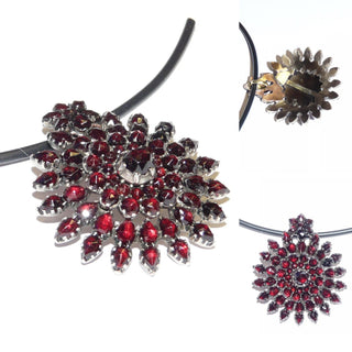 Ehemalge Vintage-Brosche als Anhänger umgearbeitet, Granat "Sternrosette", Steine Farbe "bömischer Granat", in Tombak gefaßt, um 1900 - Unikate und Pretiosen nur erhältlich im Onlineshop der Goldschmiede Danilo!