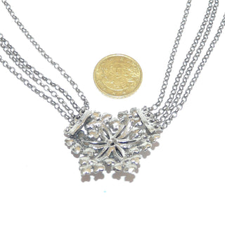 Vintage-Einzelstück, Granatkette "Schneeflocke" mit Blüten und Durchbrüchen, Kropfkette, Trachtencollier, Dirndlcollier mit Erbskette & einer handgeschliffenen Böhmischen Granatrose in Krappenfassung, kürzeste Kette 40cm, Federring, Deutschsprachiger Raum um 1950 - Goldschmiede Danilo