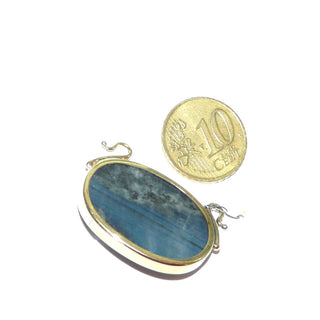 Handgefertigtes Einzelstück, Unikat-Spektrolith-Anhänger aus massiv 585 Gold, schöne blau schillernde Maserung, 2 Haken zum Verschließen für Öse und Karabiner einer Gliederkette oder für eine Perlenkette  -	Unikatschmuck nur erhältlich im Onlineshop von Juwelier & Goldschmiede Danilo! 