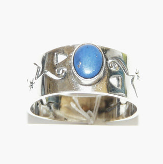 Einzelstück, Herren-Ring aus 925 Silber mit einem ovaler dunkelblauen, rek. Lapislazuli, ausgesägte ornamentale Durchbrüche in der Ringschiene, poliert, Ringweite 63,5 -	Herrenschmuck in Gold & Silber nur bei www.danilogold-shop.de