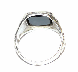 Vintage Unikat-Herrenring, Schnörkel-Ornamente Silber, Onyx-Platte 8-eckig, Ringweite 60, ca. 1940-1950-er Jahre - 
- erhältlich im Onlineshop von Juwelier & Goldschmiede Danilo aus Hameln!"
