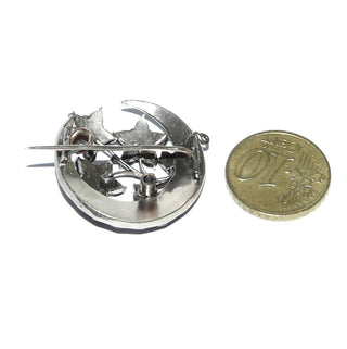 Einzelstück, Boho-Honeymoon-Brosche, Vintage-Granat-Brosche "Mondblumen" aus Tombak mit runden + tropfenförmigen Böhmischen Granaten in schöner Farbe im Rosenschliff als Mond gearbeitet mit einem 3-Blüten-Bouquet, Hakensicherung, Gründerzeit um 1880. -	Vintage-Schmuck nur im Onlineshop von danilogold!