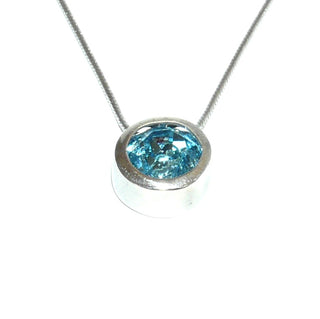Kette runder blauer Silberanhänger Collier Schlangenkette 925 Silber / Hs 0119