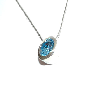 Kette runder blauer Silberanhänger Collier Schlangenkette 925 Silber / Hs 0119