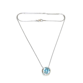 Kette runder blauer Silberanhänger Collier Schlangenkette 925 Silber / Hs 0119
