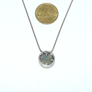 Kette runder blauer Silberanhänger Collier Schlangenkette 925 Silber / Hs 0119