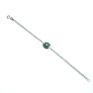 filigranes Einzelstück, Vintage-Jade-Armband aus 835 Silber, grüner, kegelförmiger Jade-Cabochon über den ein Silberstreifen läuft, Gesamtlänge 18 cm im Panzermuster, Federring, 1960-er Jahre - Nur erhältlich im Onlineshop von Juwelier & Goldschmiede Danilo!
