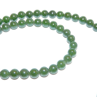 moosgrünes Einzelstück, Jadecollier, Edelsteinkette aus Kugeln von 6,3 mm Durchmesser, grüne Nephrit-Jade, 60 cm lang mit einem Silber-Karabiner, auf  Nylon - Goldschmiede Danilo
