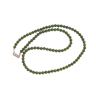 moosgrünes Einzelstück, Jadecollier, Edelsteinkette aus Kugeln von 6,3 mm Durchmesser, grüne Nephrit-Jade, 60 cm lang mit einem Silber-Karabiner, auf  Nylon - Goldschmiede Danilo