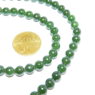 moosgrünes Einzelstück, Jadecollier, Edelsteinkette aus Kugeln von 6,3 mm Durchmesser, grüne Nephrit-Jade, 60 cm lang mit einem Silber-Karabiner, auf  Nylon - Goldschmiede Danilo