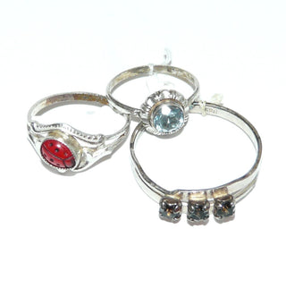 Einzelstücke, Kinder-Silberringe, 3-teiliges Ring-Set mit Marienkäfer RW 47, hellblauem Zirkonia RW 42 + 3 braune facettierte Rauchquarz-Repliken RW 59 - Goldschmiede Danilo
