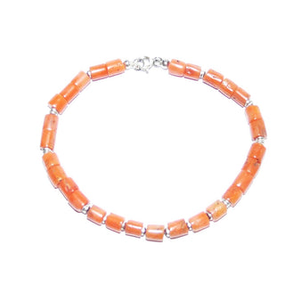 orangerotes Einzelstück, Edelsteinarmband aus natürlicher Koralle, Tönnchen 5,5mm x 5,5mm, auf Seide aufgefädelt, Länge 21cm, 925 Silber Federring & Plättchen-Zwischenteile - Goldschmiede Danilo
