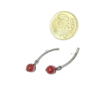 rote Einzelstücke, Korallen-Ohrhänger als Stecker je einer roten Schaumkorallenkugel an einem 925 Silber-Runddraht beweglich befestigt - Goldschmiede Danilo