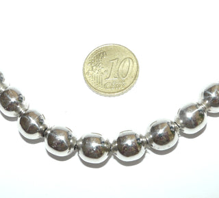 Einzelstück, Kugel-Collier aus 925 Silber, gefertigt in Mexico, 32 Kugeln mit einem Durchmesser von 10 mm + einer Erbs-Kette als Abschluß, 46 cm lang mit Kastenschloß  -	Einzelstücke nur erhältlich bei www.danilogold-shop.de