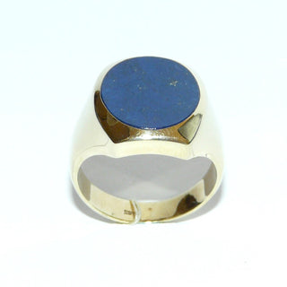 Einzelstück, Lapislazuli-Ring, klassischer Herrenring, Siegelring aus 585 Gold mit einem intensiv blauen, ovalen, flachen Lapislazuli mit schöner Maserung, poliert, innen geschlossen, Ringweite 62,5 -	Unikatschmuck nur erhältlich im Onlineshop von Juwelier & Goldschmiede Danilo! 