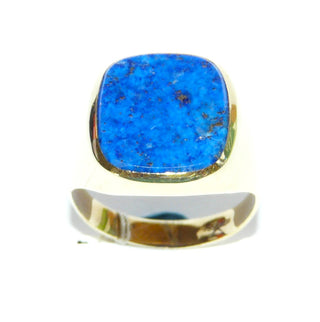 Königsblaues Einzelstück, leuchtend blauer Lapislazuliring, ein klassischer Herrenring, Siegelring aus 585 Gold mit einem flachen, abgerundeten Lapislazuli-Quadrat mit sehr schöner Maserung, glatte polierte Goldflächen, Ringweite 65,5 - Goldschmiede Danilo